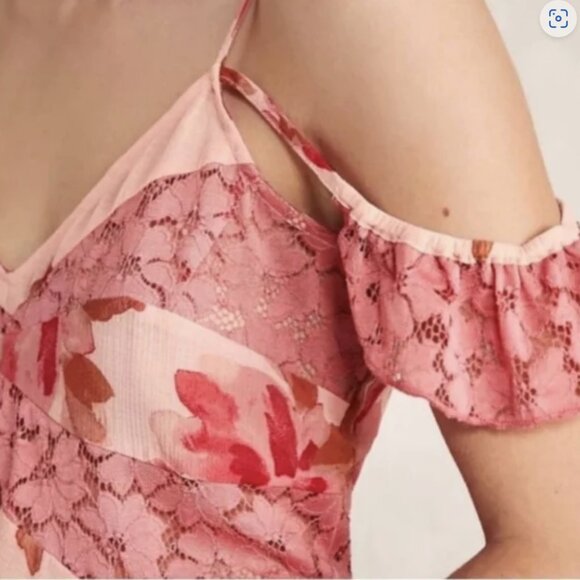 Free People Chemise Sz L Monday Morning Trapeze Coral Pink Roses Slip Dress - Picture 3 of 10